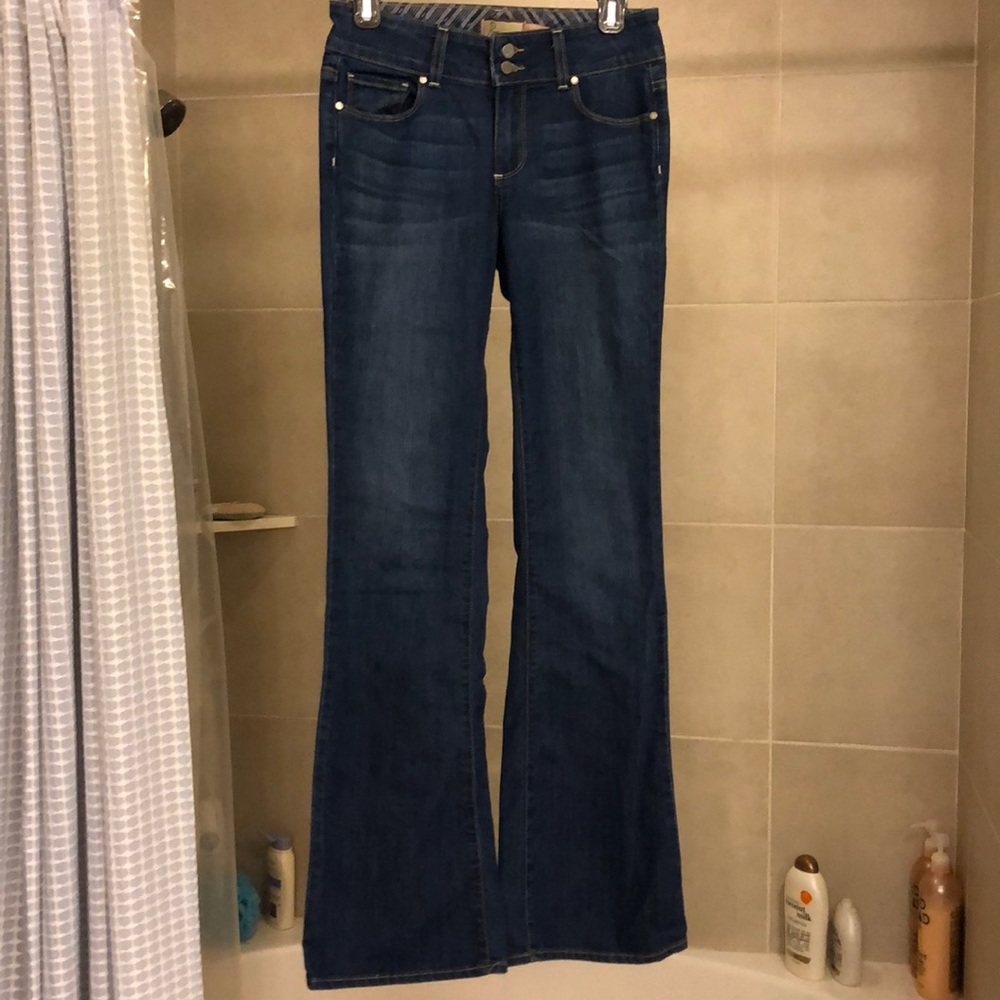 Paige Medium Rise Blue Flare Jeans